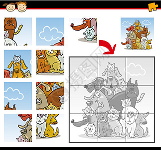 卡通卡通狗和猫爪拼图游戏图片