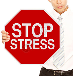 停止压力人员商务男性概念办公室交通白色衬衫领带路标图片