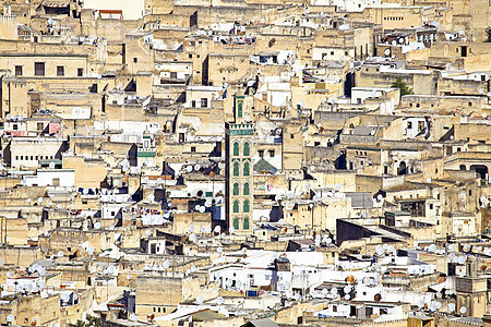 摩洛哥非洲城市Fes的全景地标蓝色精神宝贝入口历史装饰品景观旅行建筑学图片