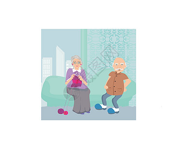 在家休息的老年夫妇女士绘画男人眼镜奶奶沙发退休幸福夫妻爱好图片