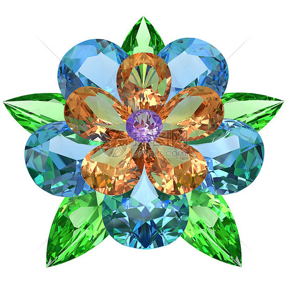 由白上彩色宝石组成的花朵矿物珠宝橙子蓝色奢华花瓣配饰艺术紫色水晶图片