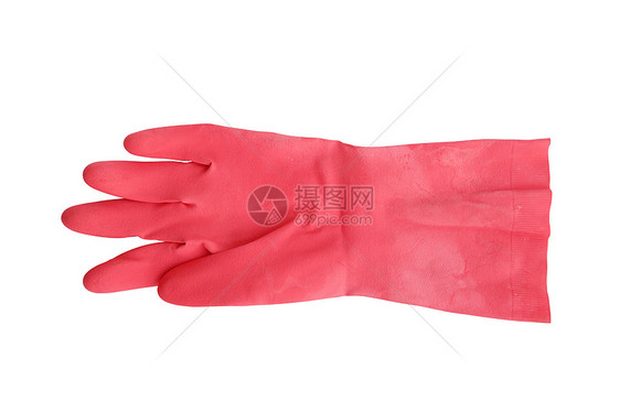 在白色背景上分离的家用保护性橡皮手套清洁工工具手臂家庭服务药品小路工作卫生手指图片