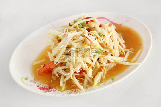 白桌上的木瓜沙拉柠檬文化美食蔬菜草本植物水果食物螃蟹盘子餐厅图片