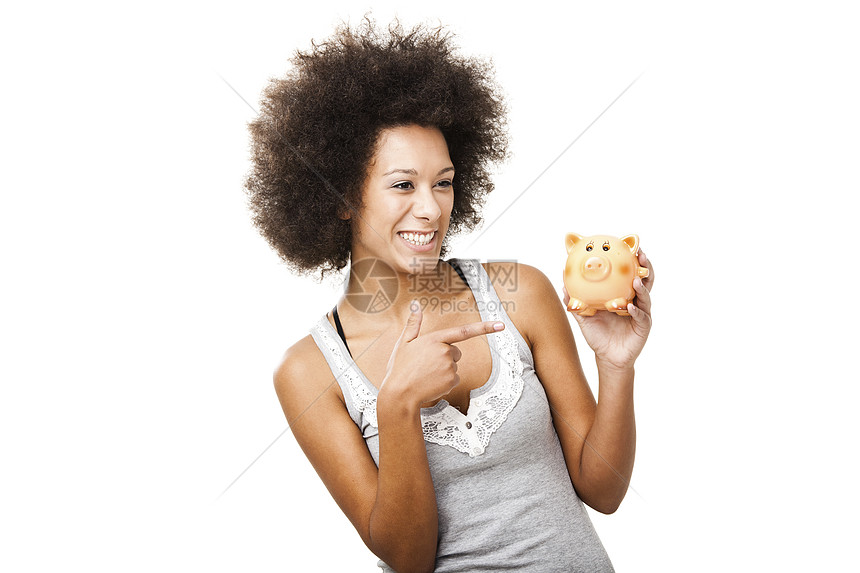 女人有小猪银行投资女性女孩情感微笑收益金融经济小猪黑发图片