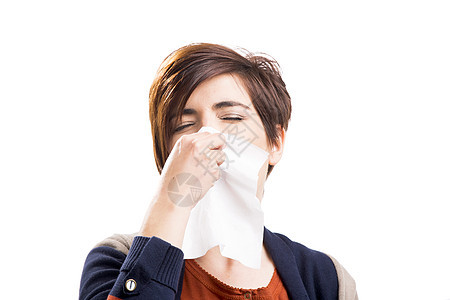患病妇女女孩感染成人咳嗽白色疾病鼻子喷嚏发烧面巾纸图片