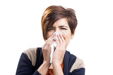 患病妇女手帕咳嗽季节性鼻子流感成人女性白色喷嚏面巾纸图片