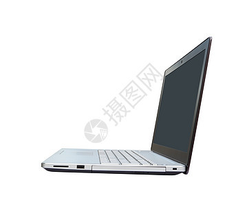 白色背景的笔记本电脑数据互联网键盘反射技术小路监视器展示商业按钮图片