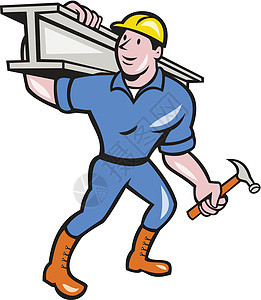 建筑钢铁工人携带I-Beam卡通背景图片