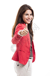 女商务人士举起大拇指秘书拉丁女性管理人员商务生意商业套装震惊人士图片