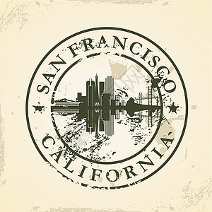 加利福尼亚州旧金山的Grunge橡胶邮票图片
