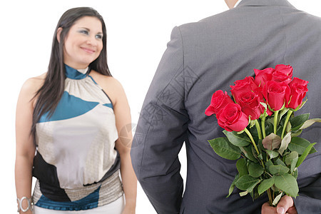 男人藏在背后藏着一堆红玫瑰 来给他的Gi惊喜图片