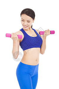 美丽运动的肌肉健壮女人 用哑铃锻炼健身房运动员重量身体数字女士女孩女性减肥权重图片
