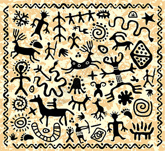 古代洞穴花纹形态历史艺术品框架石头野生动物文化艺术脚本文字雕刻图片