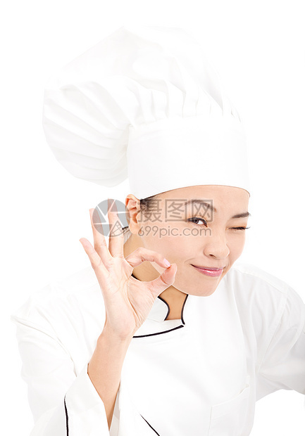 亚洲厨师面包师或厨师显示OK手牌图片