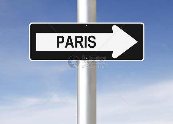 这条通往巴黎的路天空单程城市路标蓝色指示牌首都图片