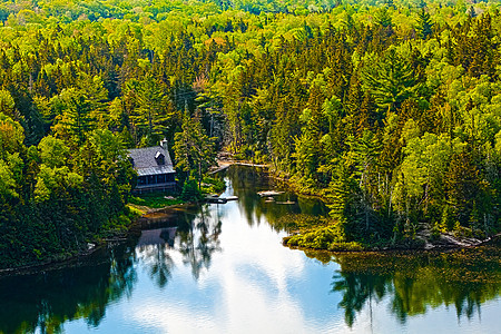 魁北克卡纳达省萨卡科米湖旅行地标外观树木鸟瞰图目的地全景地方森林图片
