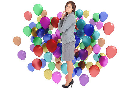 令人忧心的女商务人士综合形象职业气球思维乐趣数字棕色女性计算机女士公司图片
