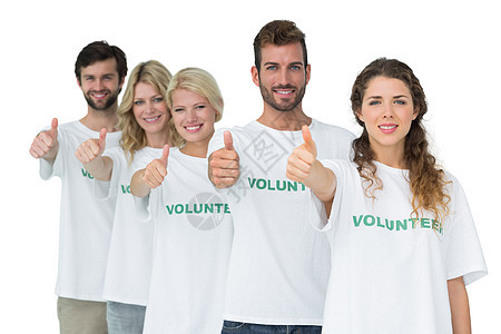 欢乐的志愿者们集体画像 举起拇指朋友们活动家男性男人机构青年道德志愿者幸福双手图片