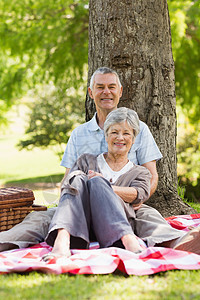 高级男子从后面的公园里抱女人男人退休头发成人拥抱篮子人员地毯树木双臂图片