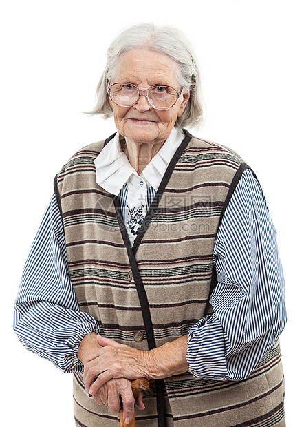 高级女性的肖像 看着镜头退休头巾奶奶工作室头发微笑心理白色智慧长老图片