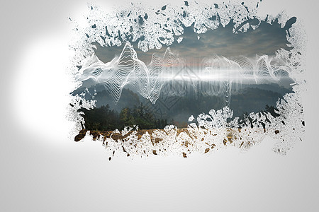 在墙壁上喷溅 暴露出能量波地平线森林飞溅天空活力多云环境绘图曲线计算机图片