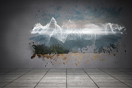 在墙壁上喷溅 暴露出能量波多云计算机森林环境房间绘图地平线辉光活力曲线图片