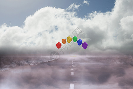 公路上方的气球天空派对计算机绘图乐趣多云地平线图片