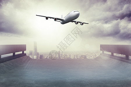 地平线城市景色的复合图像航空飞机绘图飞行景观旅游建筑航班多云计算机图片