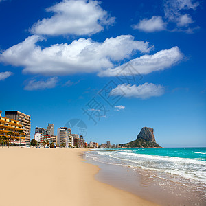 卡尔佩阿利坎特阿雷纳尔海滩与地标场景建筑物海岸线海滩城市海洋蓝色观光泡沫图片