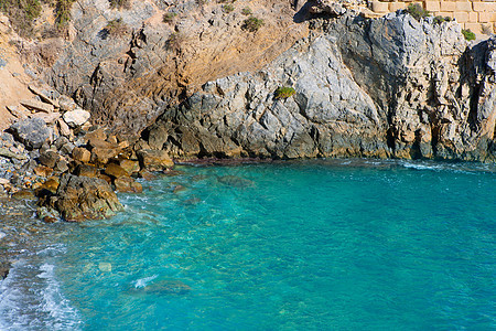 地中海蓝海岛北冰洋环境景点蓝色海滩岩石支撑海浪生态胰岛地平线图片