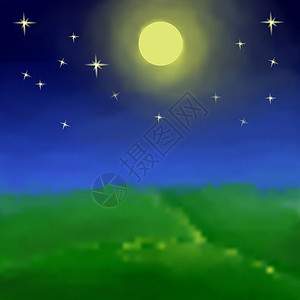 月亮和满月的夜间风景图片