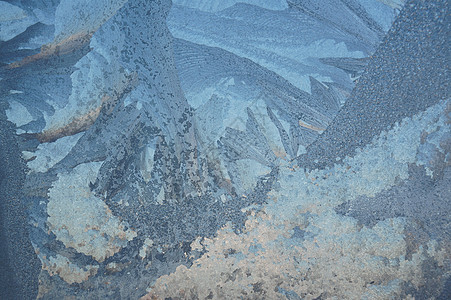 落霜结晶水晶微光玻璃火花蓝色季节墙纸宏观窗户图片