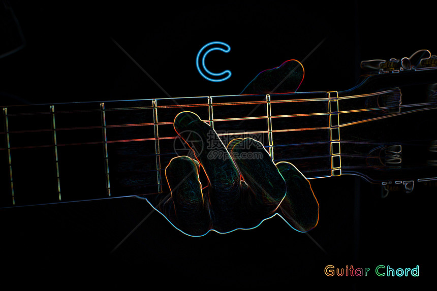 黑暗背景上的吉他和弦音乐家旋律乐器x光身体吉他手指法细绳技术音乐图片