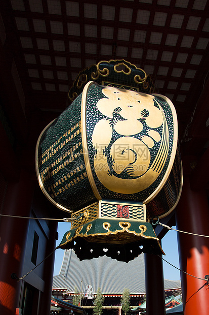 日本东京 朝usakusa灯笼字体红色旅游艺术目的地文化游客寺庙雕塑图片