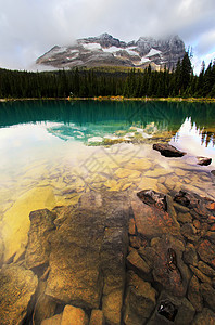 加拿大不列颠哥伦比亚省约霍国家公园奥哈拉湖森林高山反射冰川天空蓝色高原树木荒野风景图片