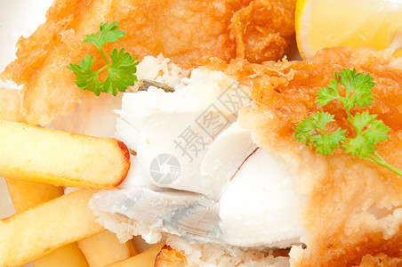 鱼和薯片鳕鱼宏观垃圾食物油炸柠檬饮食脂肪英语薯条图片