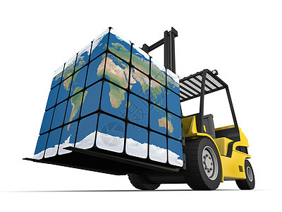 国际运输托盘全世界卡车白色装载机地球仓库店铺全球工作图片
