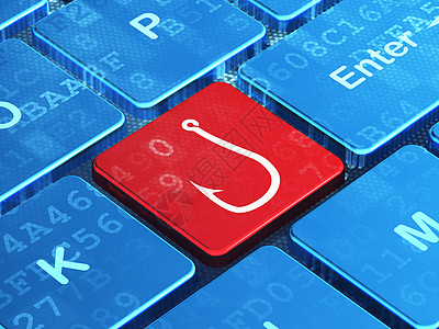 安全概念 在计算机键盘背景上钩钓鱼代码政策隐私白色陷阱数据红色网络攻击蓝色图片