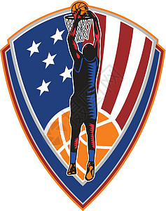美国篮球球运动员 灌篮球球盾牌雷特罗背景图片