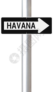 通往哈瓦那的这条路城市路标指示牌首都单程白色图片
