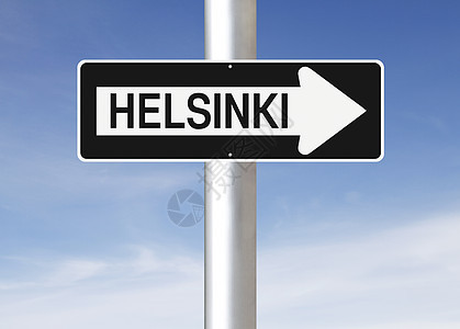 通往赫尔辛基的这条路天空指示牌城市路标首都单程图片