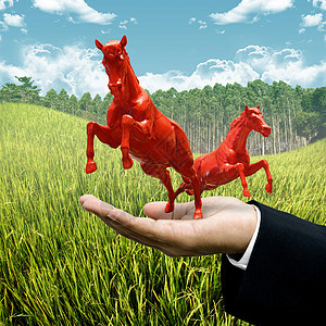 红马在野外奔跑雕塑公园植物艺术农场国家动物园动物农业天空图片