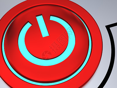 特写按钮红色控制力量电脑圆圈电子产品金属技术插图辉光图片