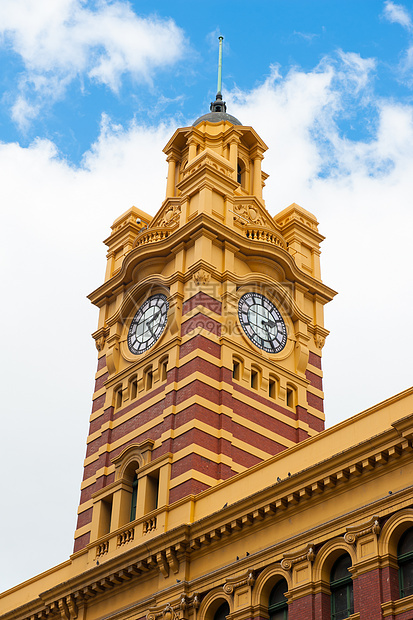 Flinders街车站建筑建筑学旅行天空车站街道运输铁路地标黄色图片