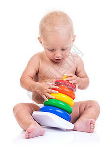 小可爱男孩玩金字塔玩具 白色戒指塑料兴趣婴儿几个月儿童游戏金发女郎尿布轮子图片
