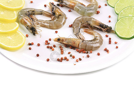 盘子里有生虾海鲜动物饮食午餐胡椒贝类水产营养白色养殖图片