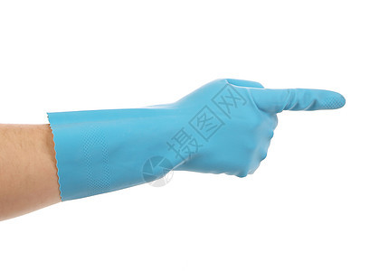 一只手在橡胶手套上显示一个女士手指家政橡皮家务清洁工卫生白色乳胶女佣图片