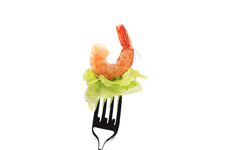叉子上的虾餐厅海鲜饮食营养起动机美食橙子动物树叶贝类图片