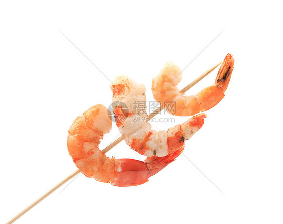 棍子上的虾美食甲壳白色厨房动物贝类宏观香料餐厅派对图片
