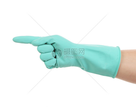一只手在橡胶手套上显示一个工业安全展示女士白色乳胶清洁工家政盘子材料图片
